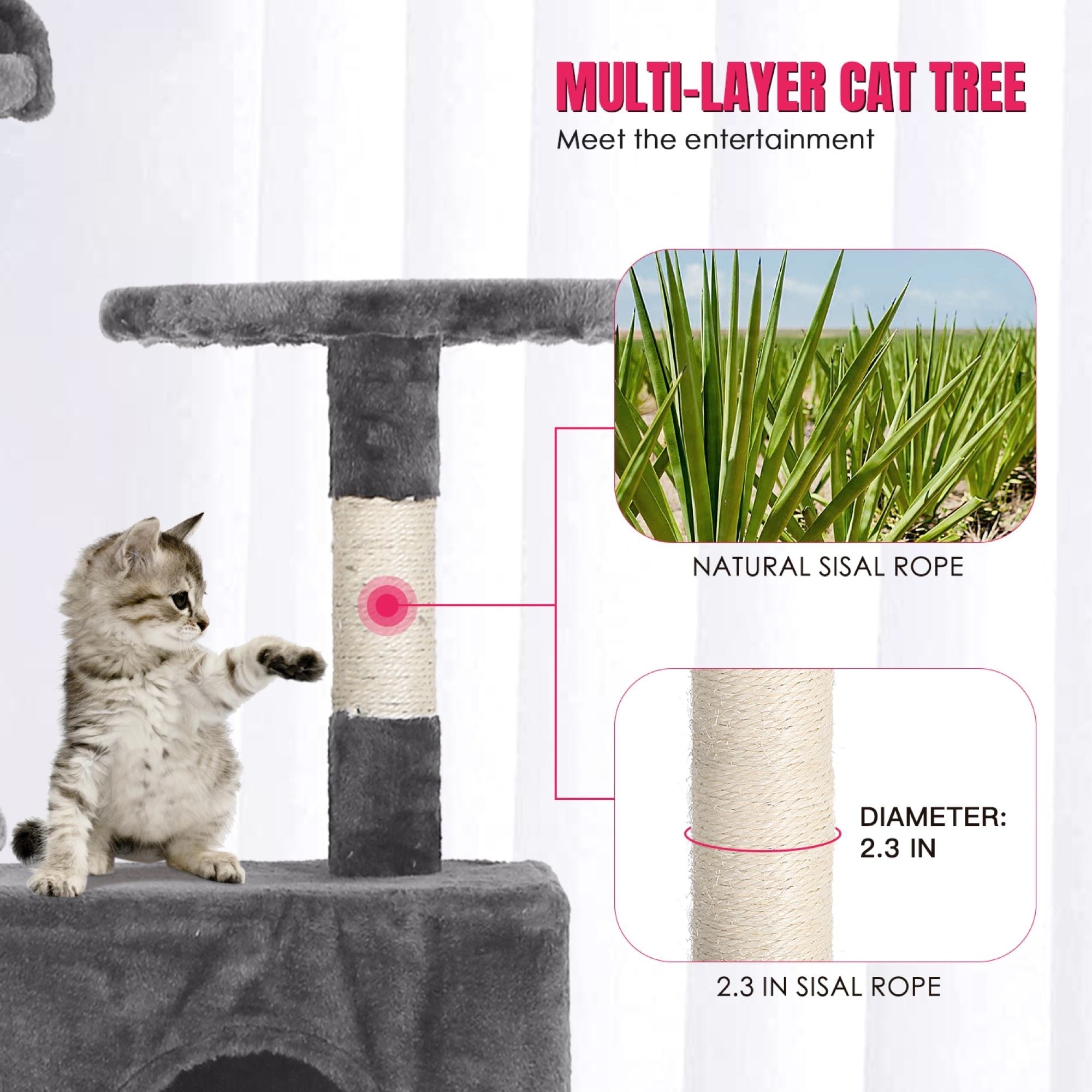 Furniture of America Cat Tree Multi-Level Cat Tower with Ladder, Platforms and Condos
