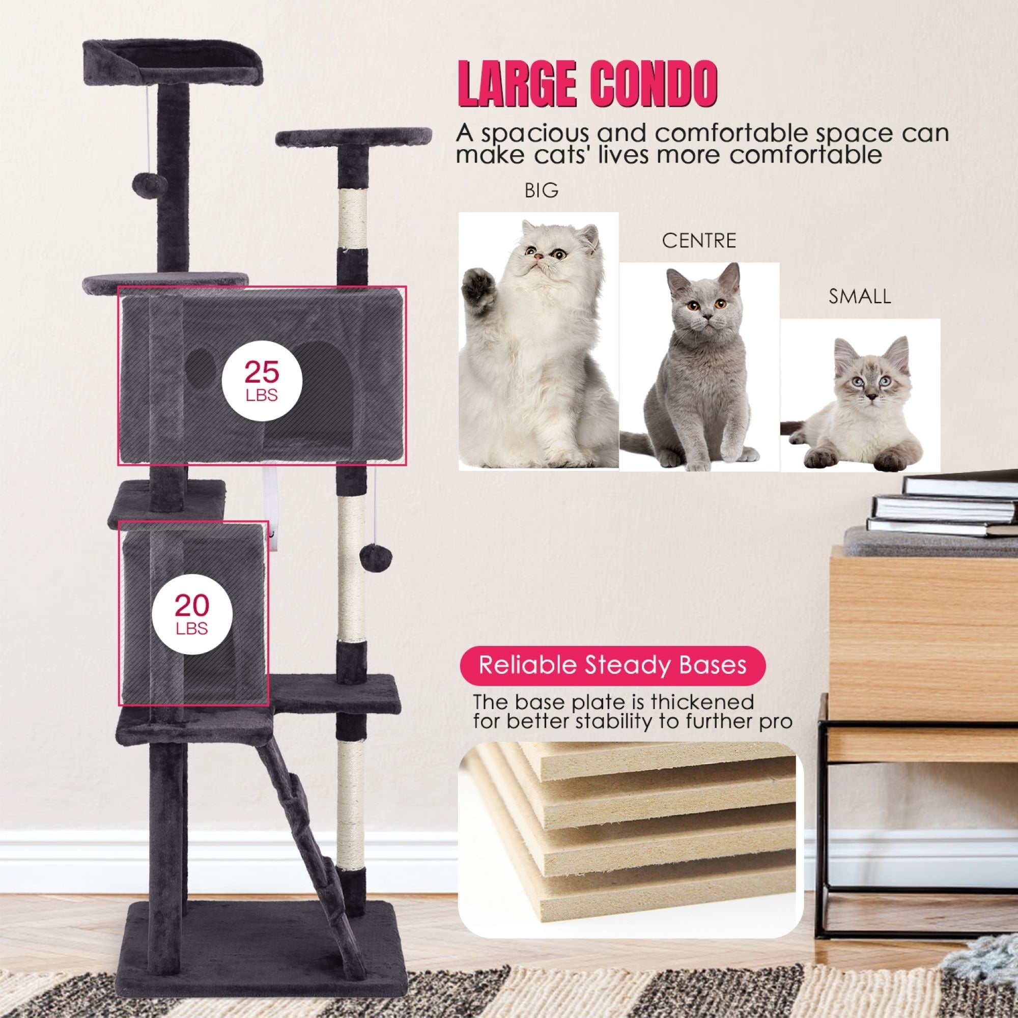 Furniture of America Cat Tree Multi-Level Cat Tower with Ladder, Platforms and Condos