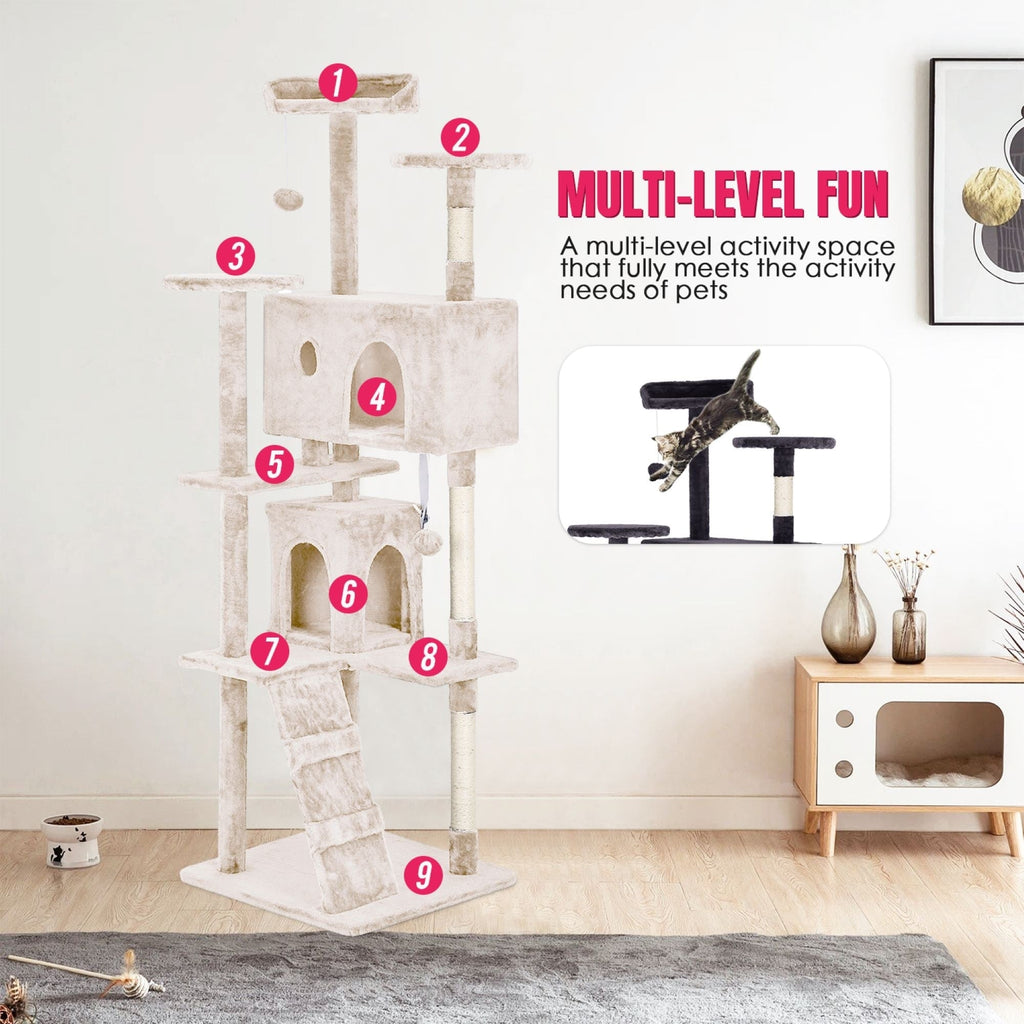Furniture of America Cat Tree Multi-Level Cat Tower with Ladder, Platforms and Condos