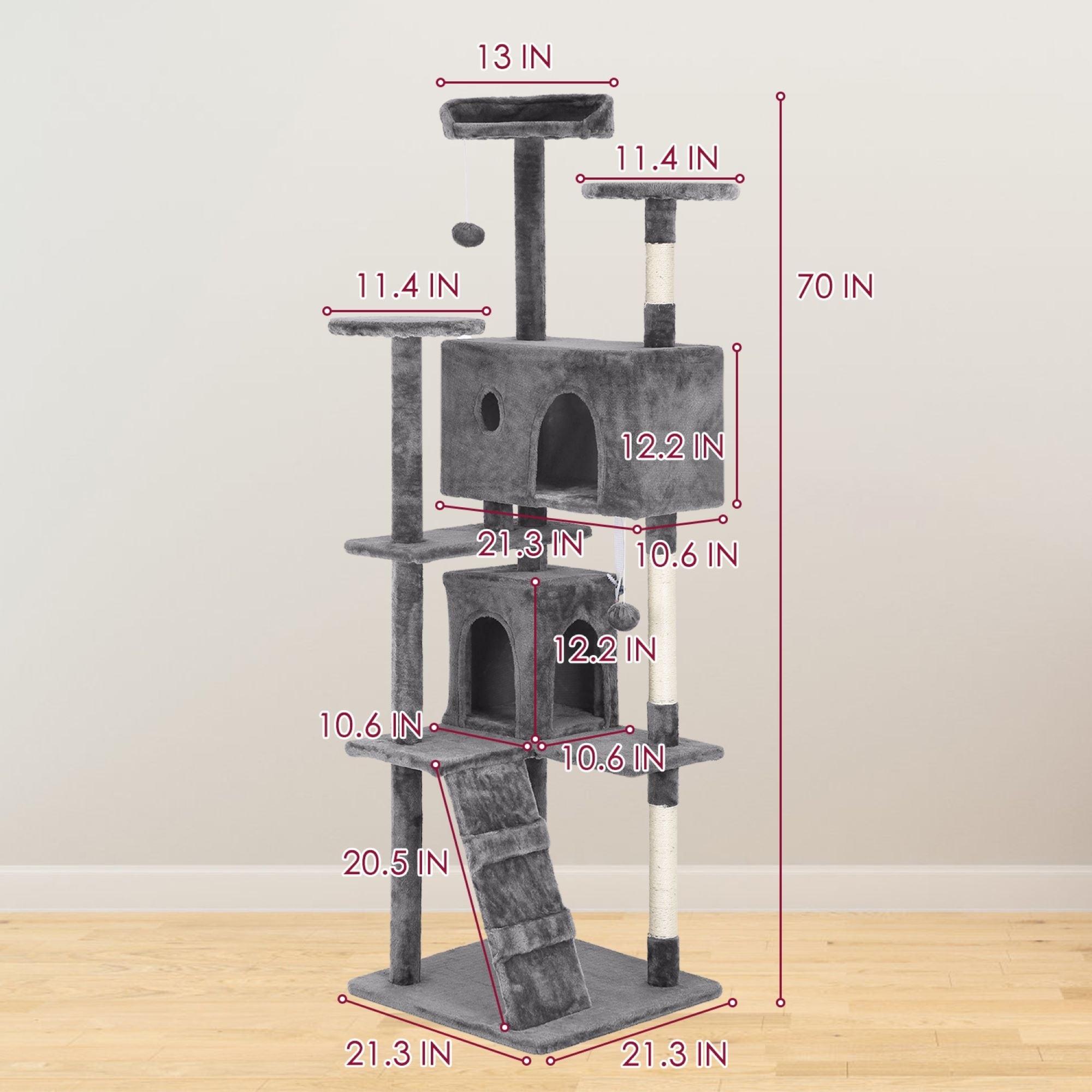 Furniture of America Cat Tree Multi-Level Cat Tower with Ladder, Platforms and Condos