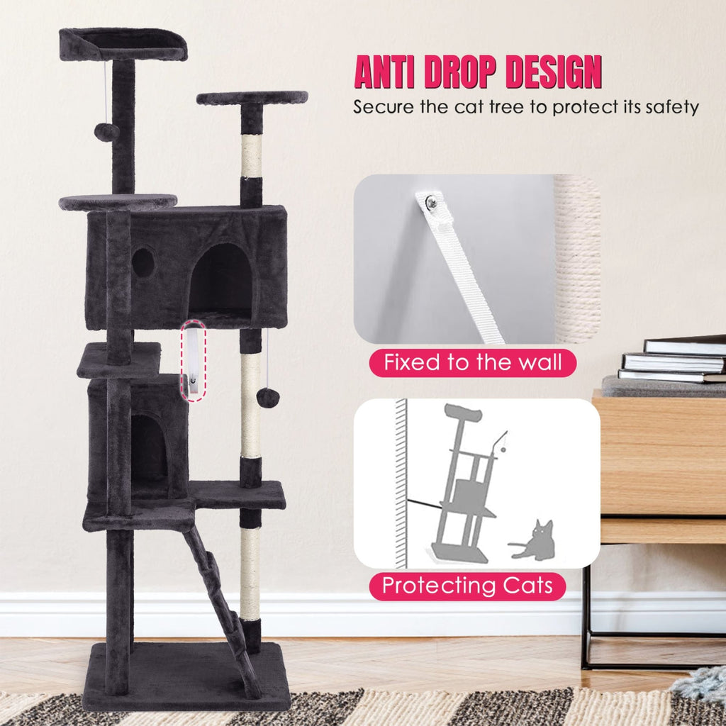 Furniture of America Cat Tree Multi-Level Cat Tower with Ladder, Platforms and Condos