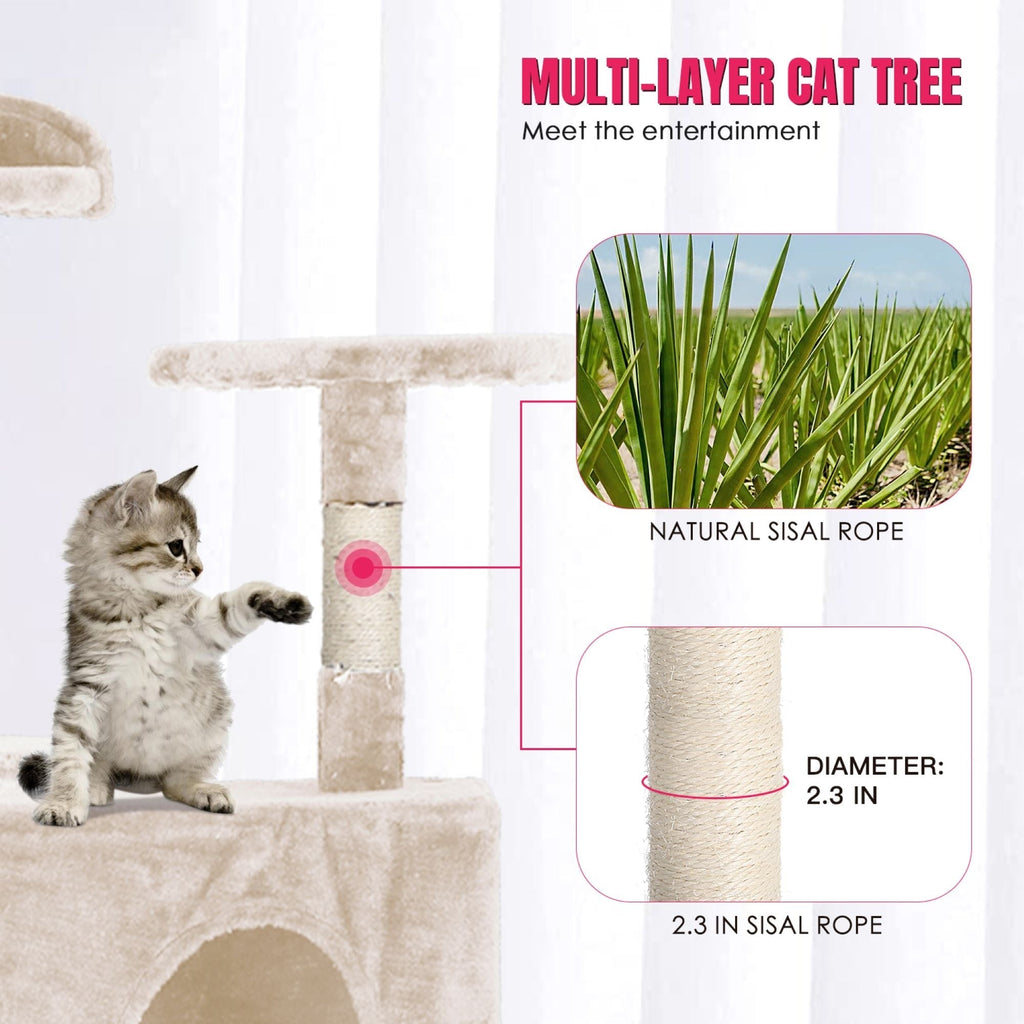 Furniture of America Cat Tree Multi-Level Cat Tower with Ladder, Platforms and Condos
