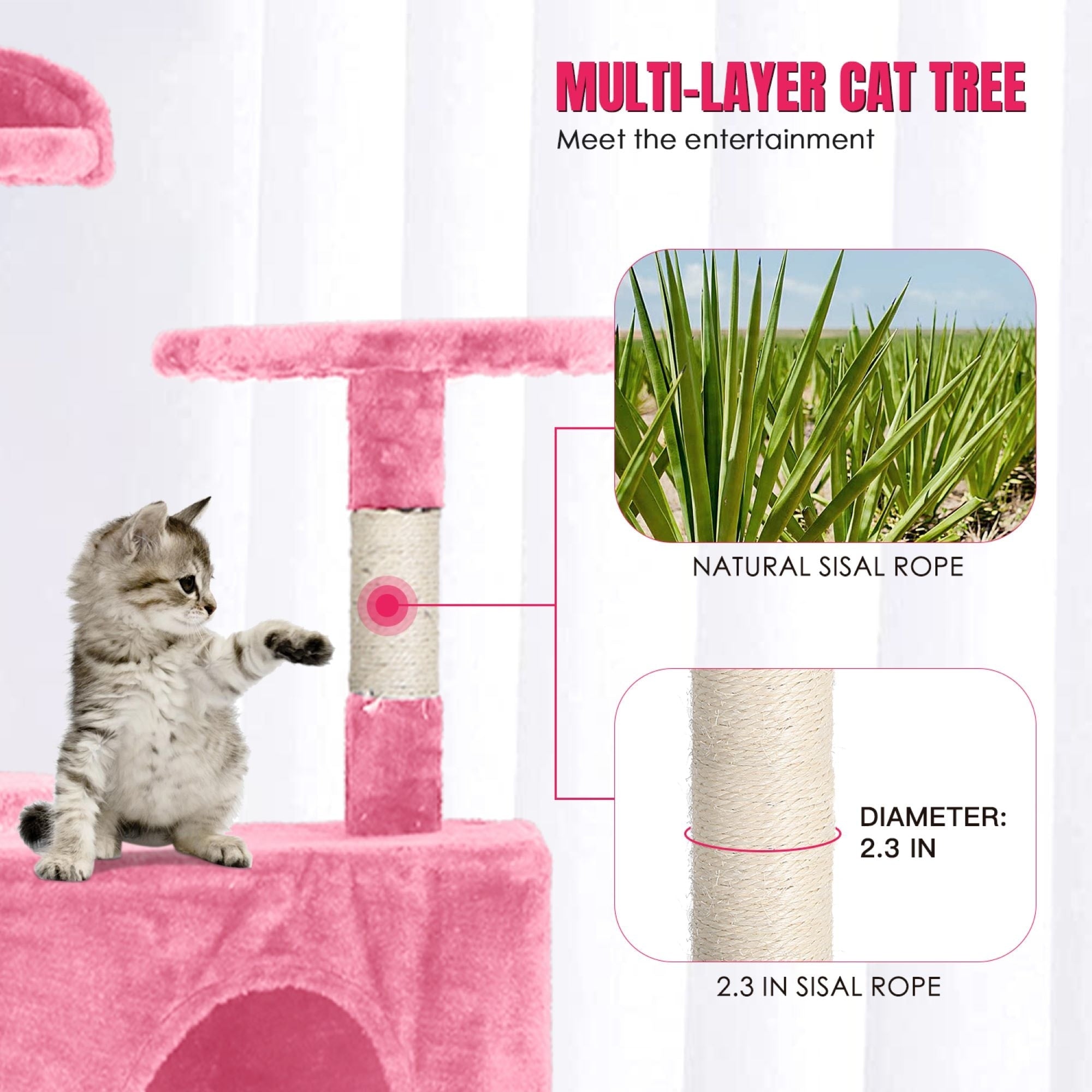 Furniture of America Cat Tree Multi-Level Cat Tower with Ladder, Platforms and Condos