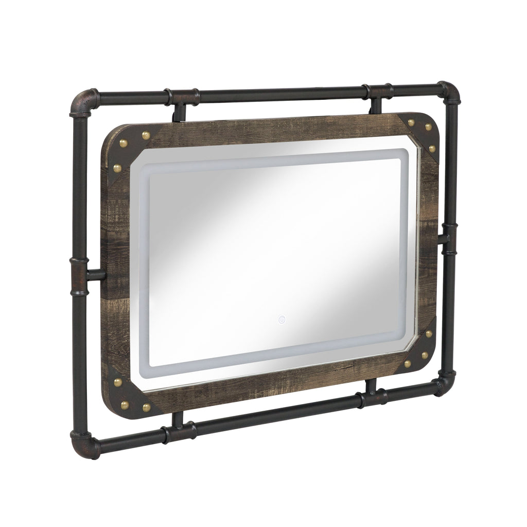 Furniture of America Inyo Industrial Metal Wall Mirror with LED Lights