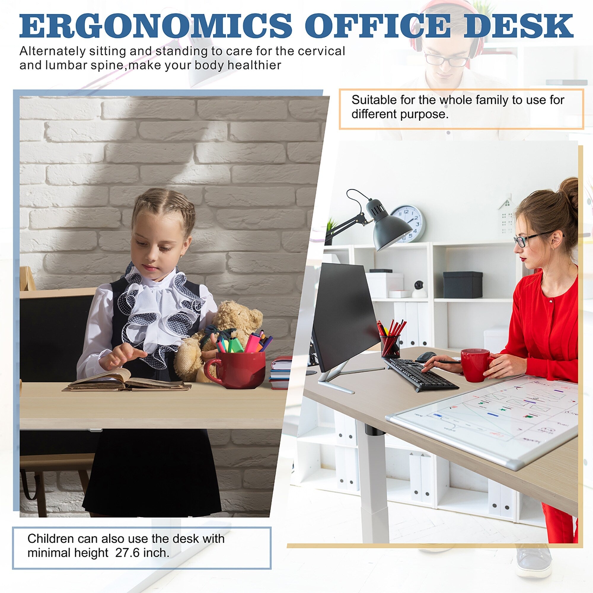 Futzca Height Adjustable Electric Standing Desk Sit Stand Computer Stand up Desk with Splice Board