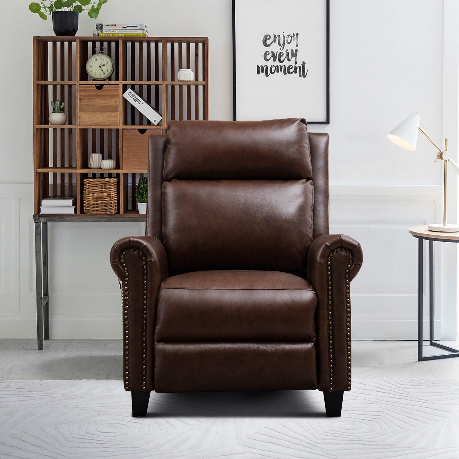 Genuine Leather Push Back Recliner Chair with Comfortable Arms and Back