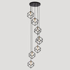 Geometric Pendant Chandelier for Stairway / Staircase, Adjustable Height 5 or 7 Light Cluster