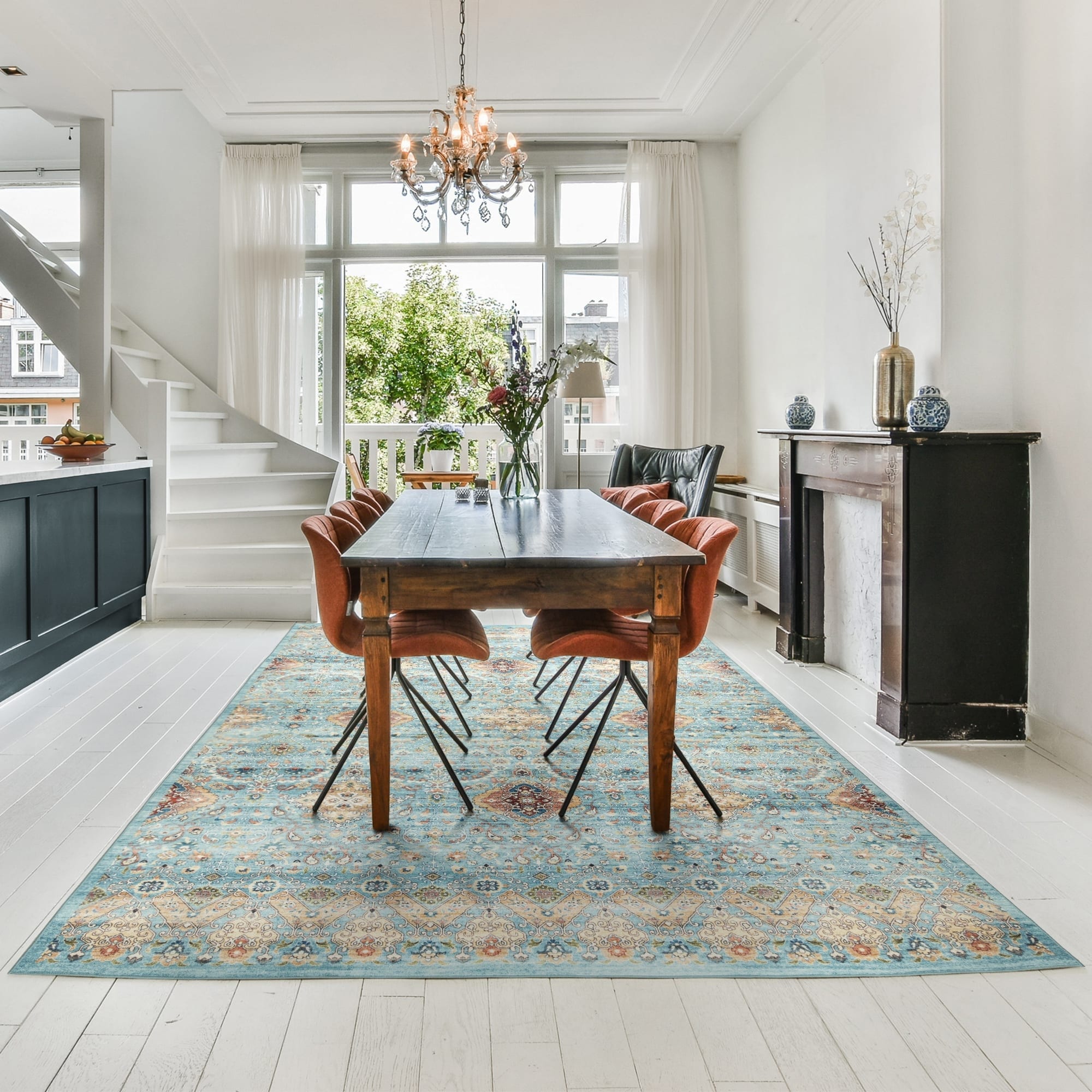 Gertmenian Crystal Print Washable Digital Printed Flat Pile Polyester Slip Resistant Area Rug Collection