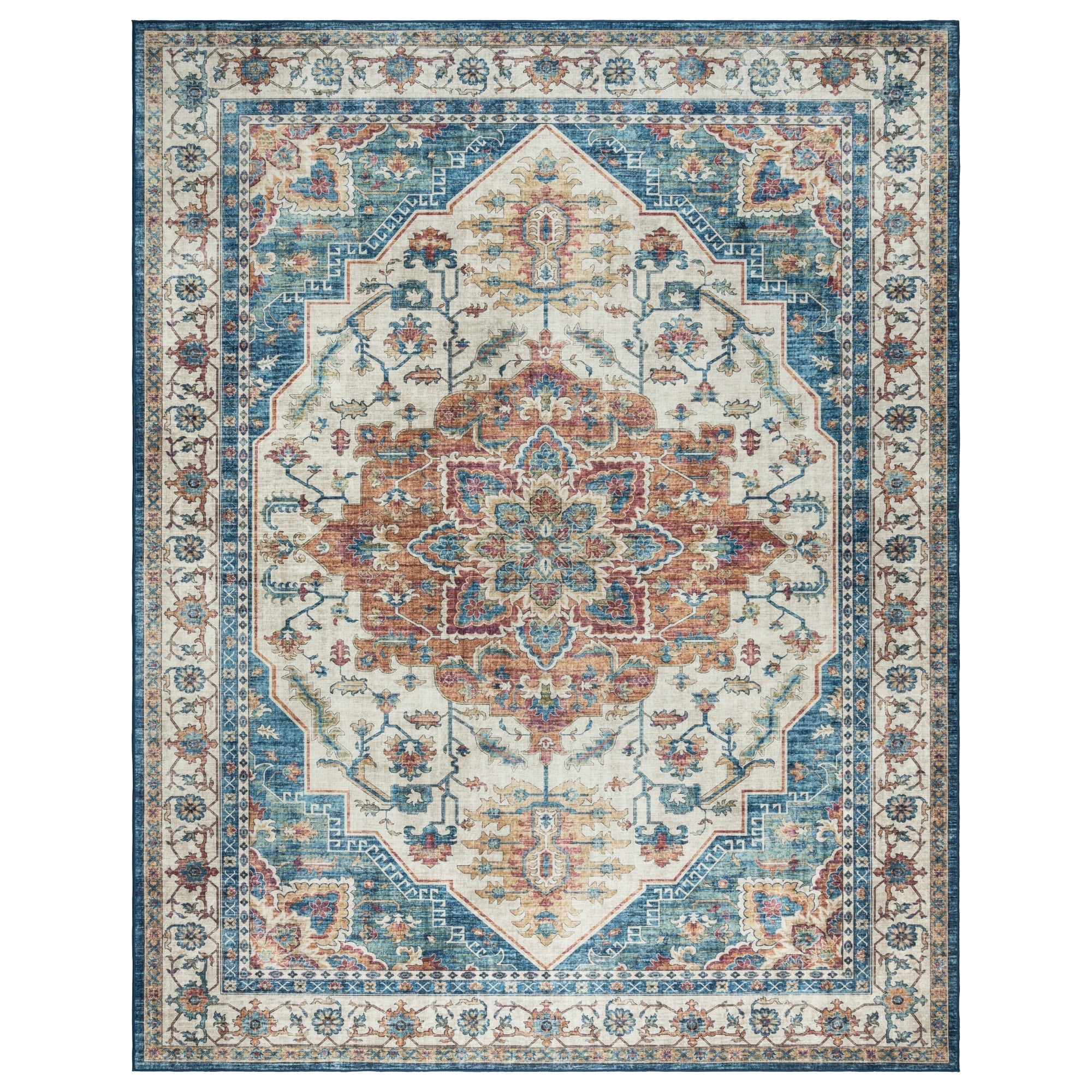 Gertmenian Crystal Print Washable Digital Printed Flat Pile Polyester Slip Resistant Area Rug Collection