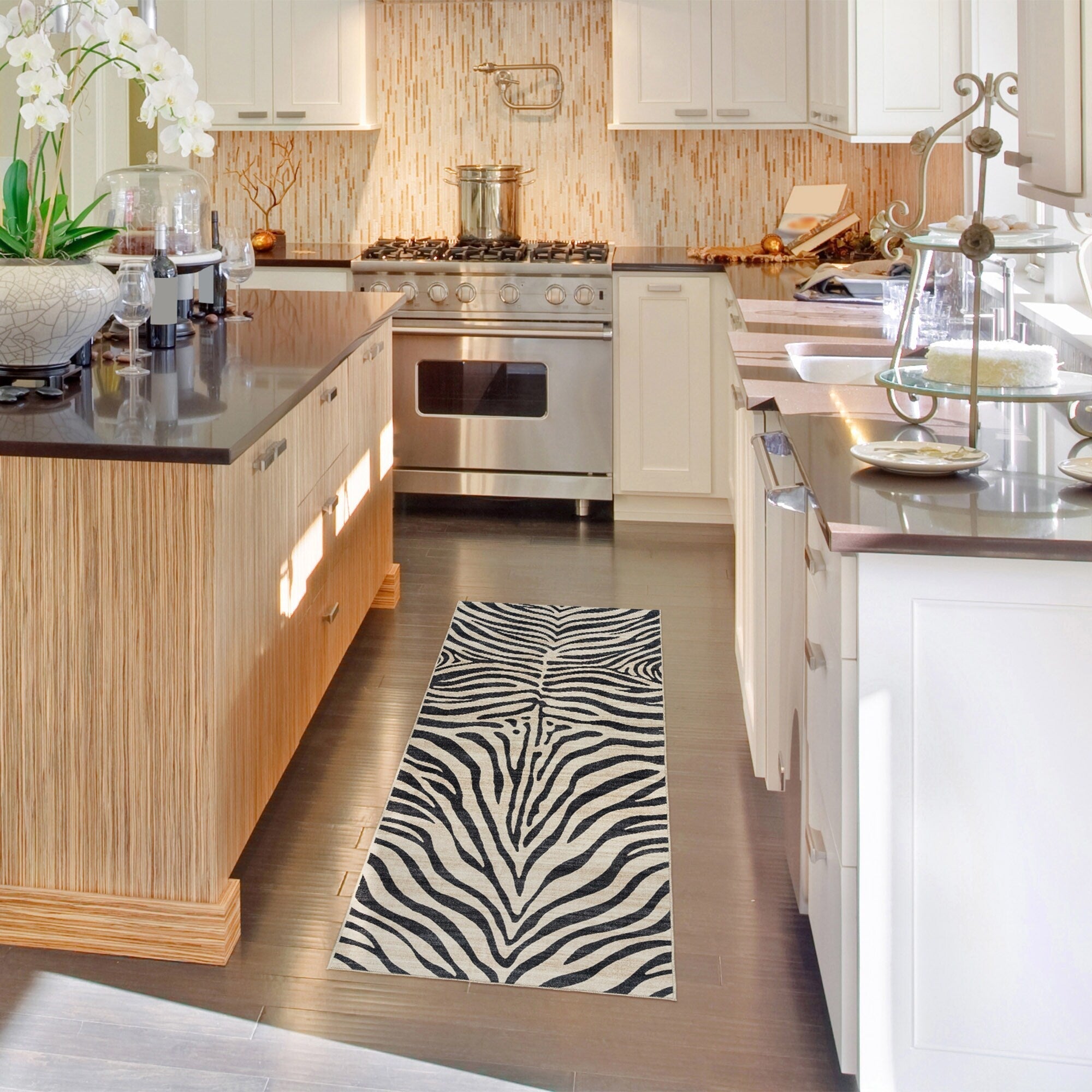 Gertmenian Crystal Print Washable Digital Printed Flat Pile Polyester Slip Resistant Area Rug Collection