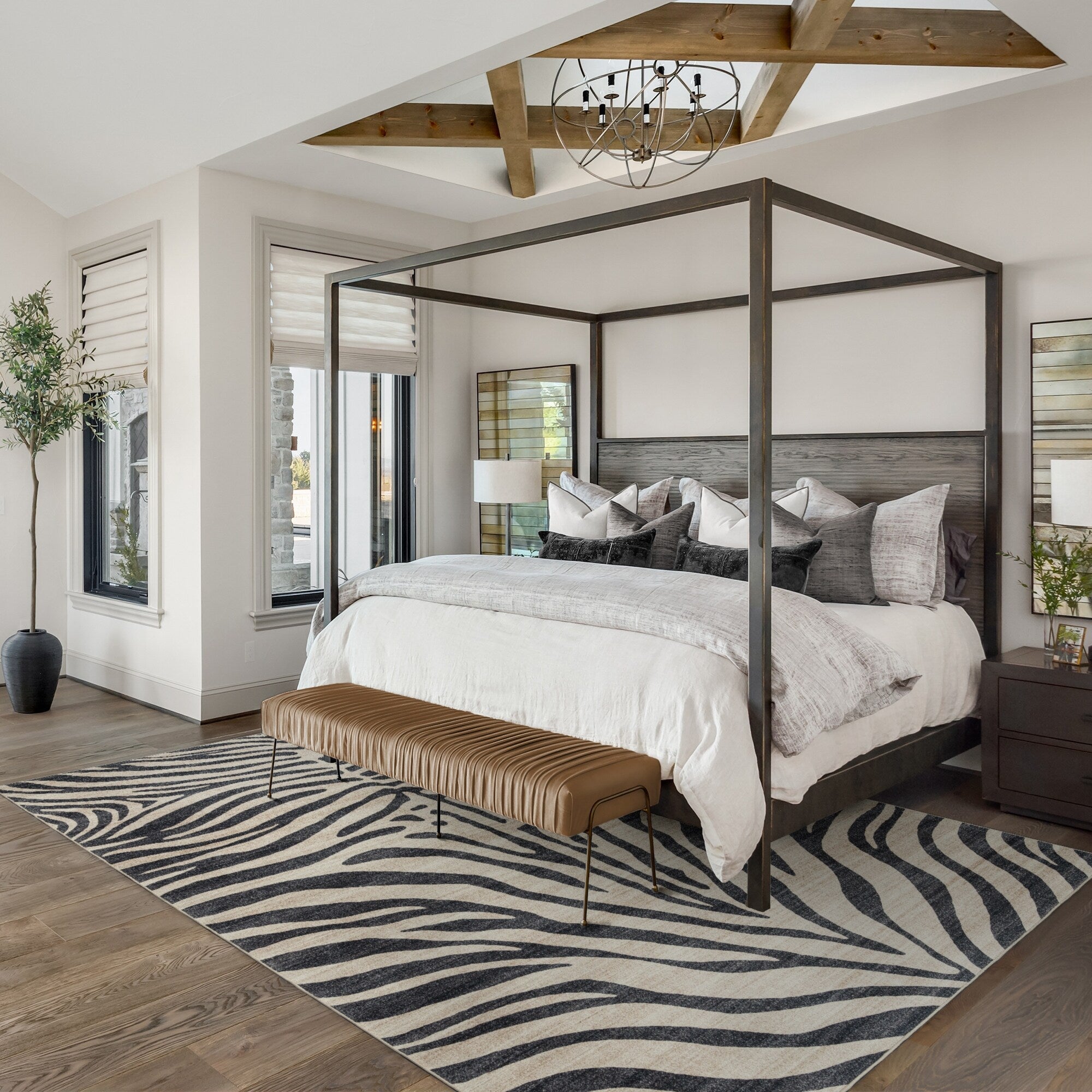 Gertmenian Crystal Print Washable Digital Printed Flat Pile Polyester Slip Resistant Area Rug Collection