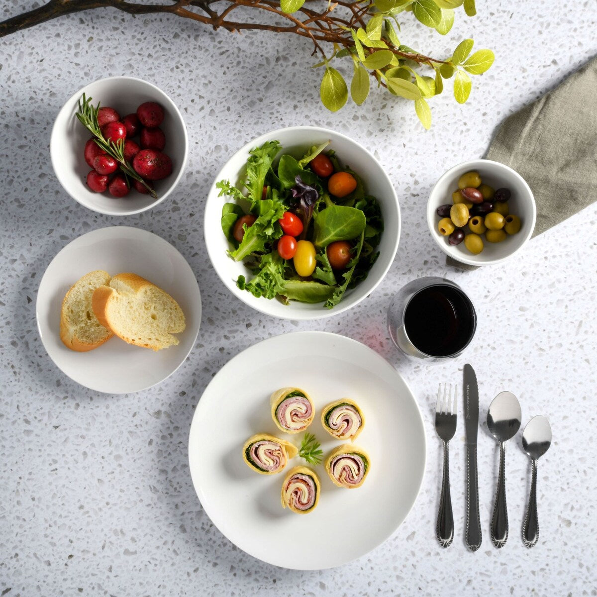 Gibson Home All U Need 60 Piece Plates, Bowls, Glassware, Forks, Spoons, and Knives (Service for 6) Dinnerware Set