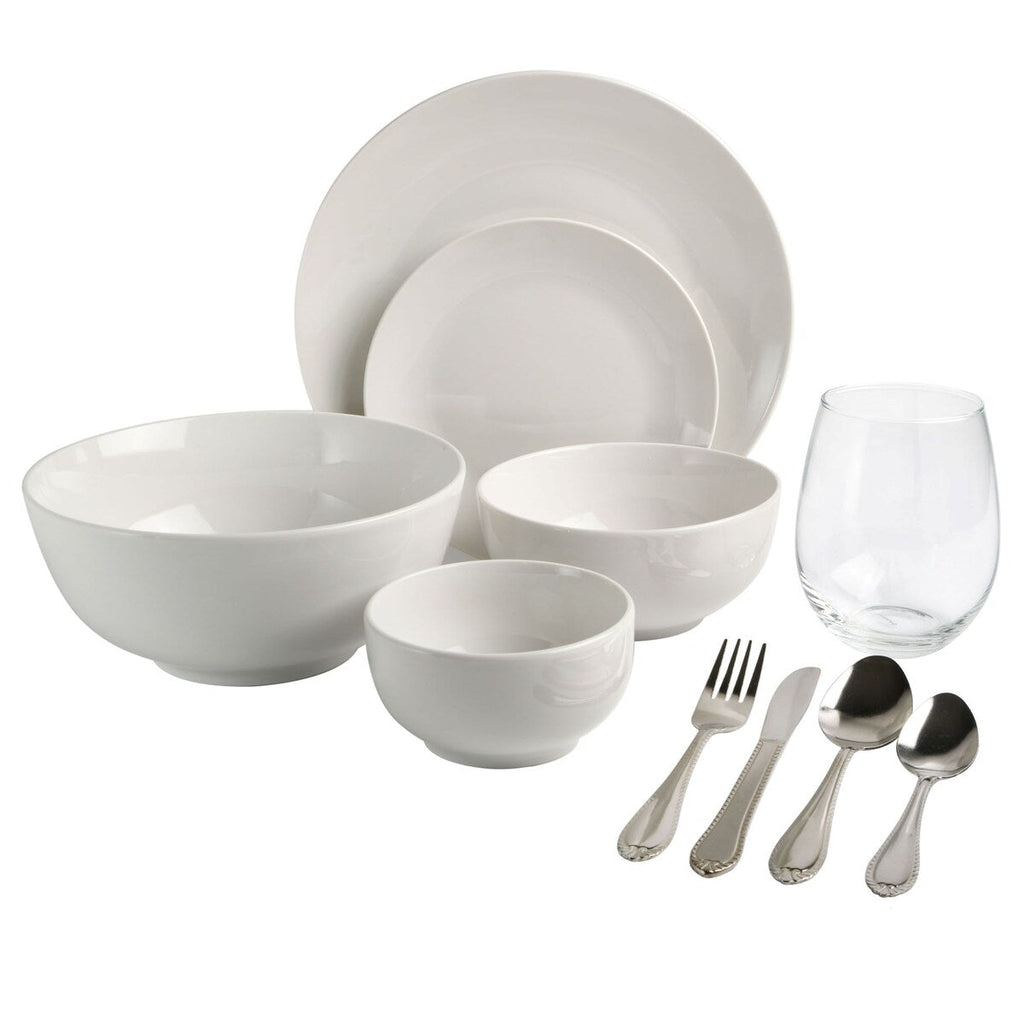 Gibson Home All U Need 60 Piece Plates, Bowls, Glassware, Forks, Spoons, and Knives (Service for 6) Dinnerware Set