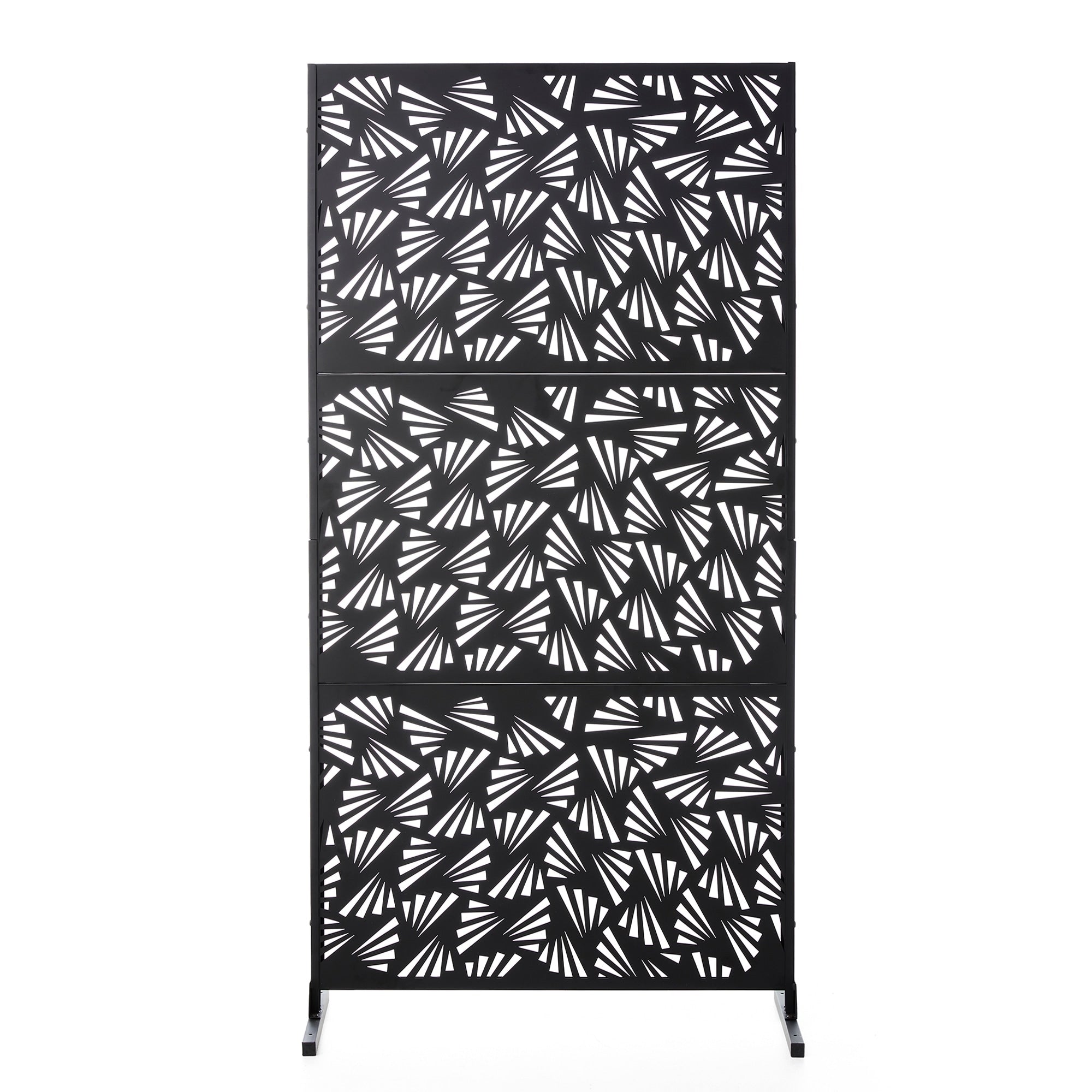 Glitzhome 6ft Galvanized Floral Patterned 3-Panel Privacy Screen Room Divider Fences