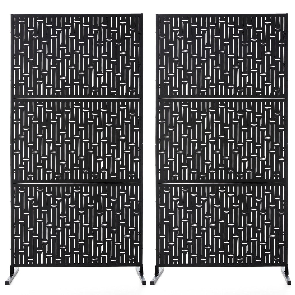 Glitzhome 6ft Galvanized Floral Patterned 3-Panel Privacy Screen Room Divider Fences