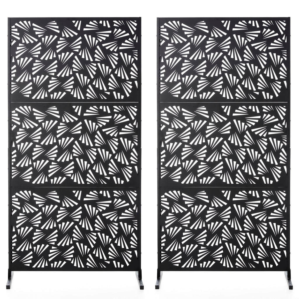 Glitzhome 6ft Galvanized Floral Patterned 3-Panel Privacy Screen Room Divider Fences