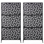 Glitzhome 6ft Galvanized Floral Patterned 3-Panel Privacy Screen Room Divider Fences