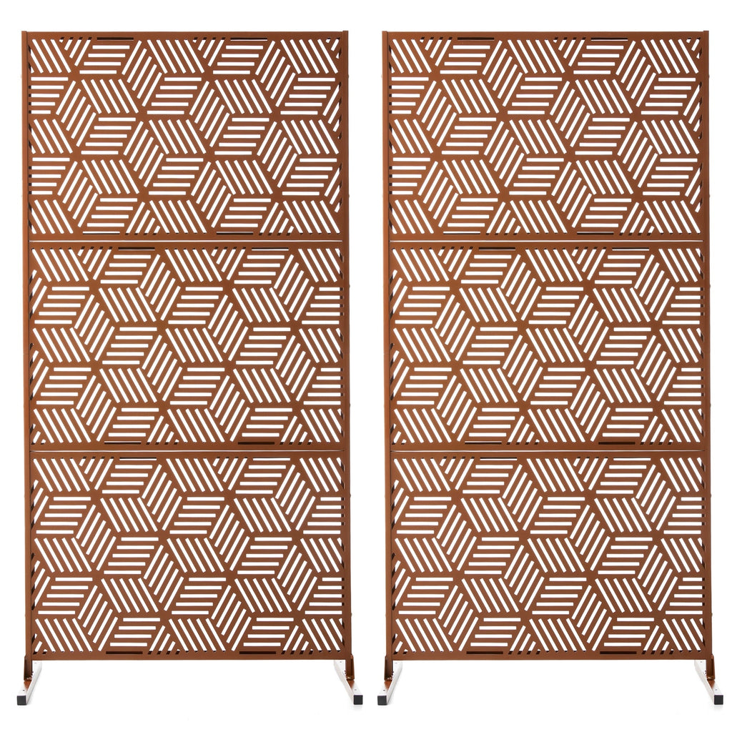 Glitzhome 6ft Galvanized Floral Patterned 3-Panel Privacy Screen Room Divider Fences