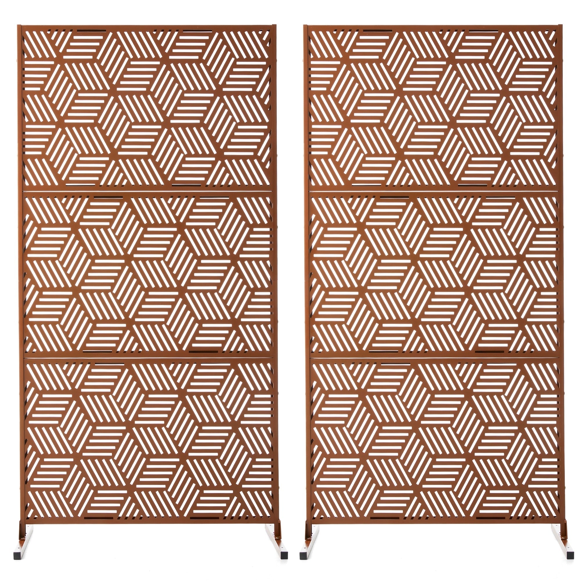 Glitzhome 6ft Galvanized Floral Patterned 3-Panel Privacy Screen Room Divider Fences