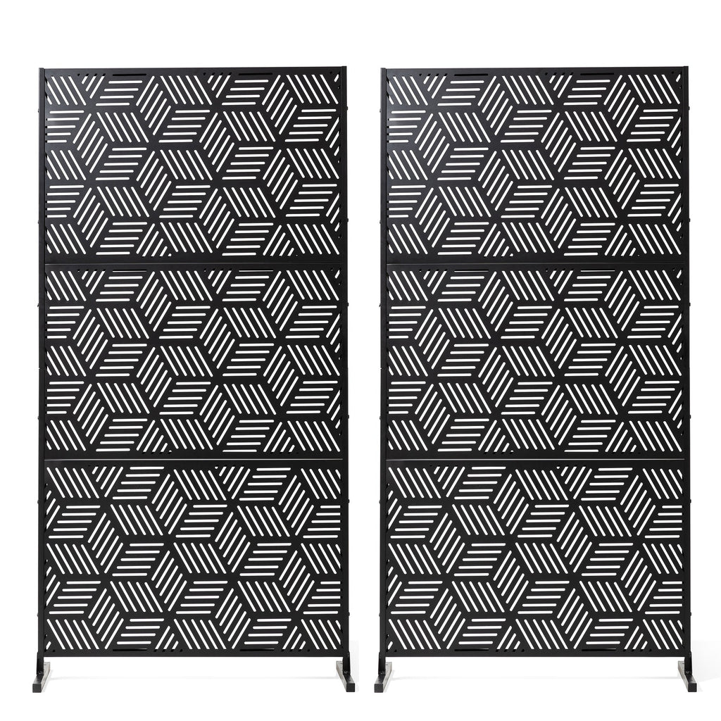 Glitzhome 6ft Galvanized Floral Patterned 3-Panel Privacy Screen Room Divider Fences