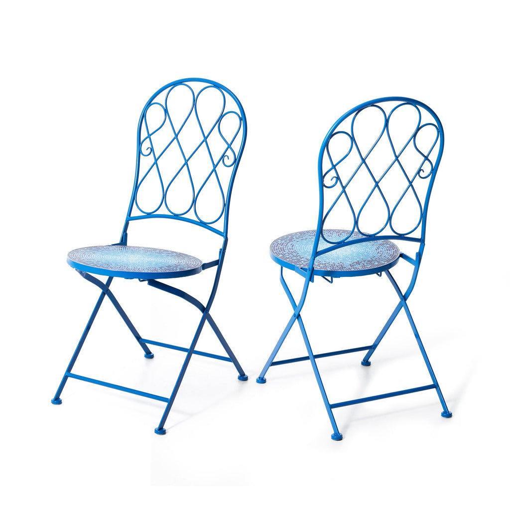 Glitzhome Outdoor Metal Folding Bistro Set 3PCS Patio Table Chairs