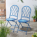 Glitzhome Outdoor Metal Folding Bistro Set 3PCS Patio Table Chairs