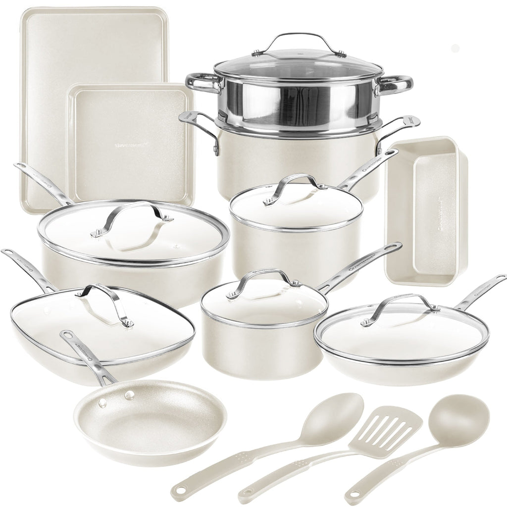 Gotham Steel Naturals 20 Pc Nonstick Pots and Pans Express Cookware Set with Bakeware and Utensils