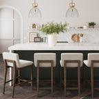Gracie Modern Bar Stool, Boucle Upholstered Chair and Brushed Wooden Legs