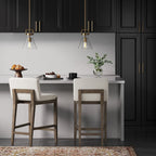 Gracie Modern Bar Stool, Boucle Upholstered Chair and Brushed Wooden Legs