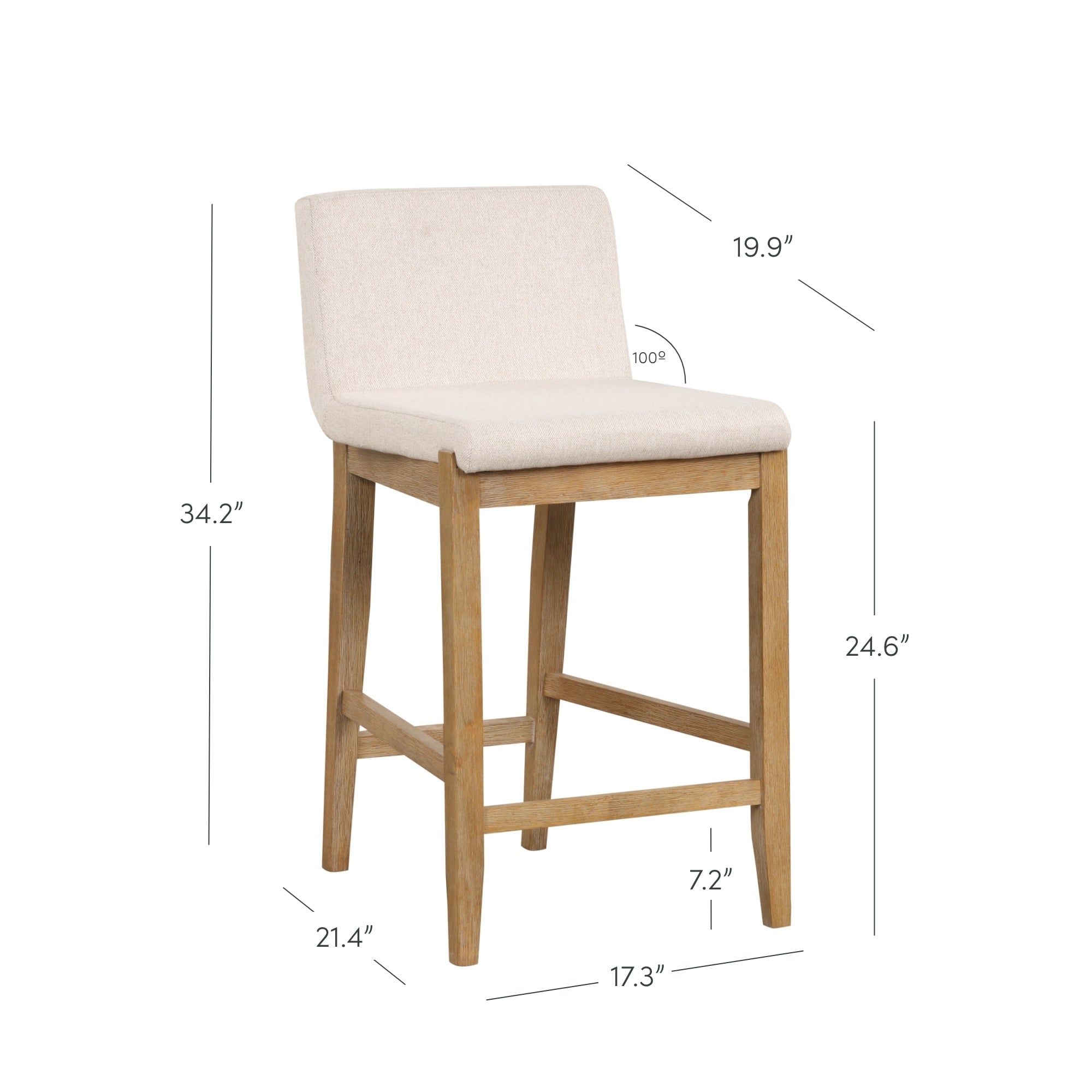 Gracie Modern Bar Stool, Boucle Upholstered Chair and Brushed Wooden Legs