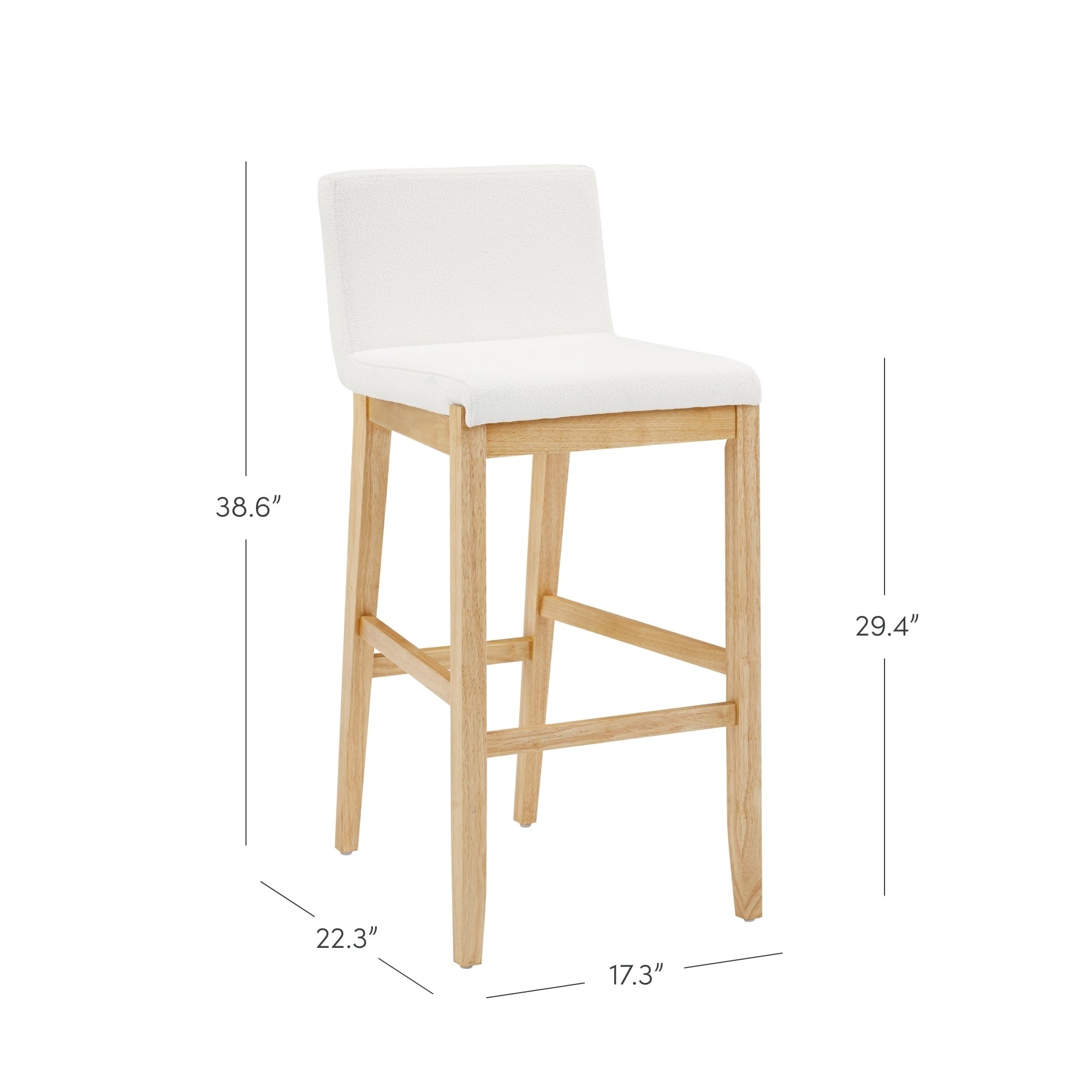 Gracie Modern Bar Stool, Boucle Upholstered Chair and Brushed Wooden Legs