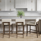 Gracie Modern Bar Stool, Boucle Upholstered Chair and Brushed Wooden Legs