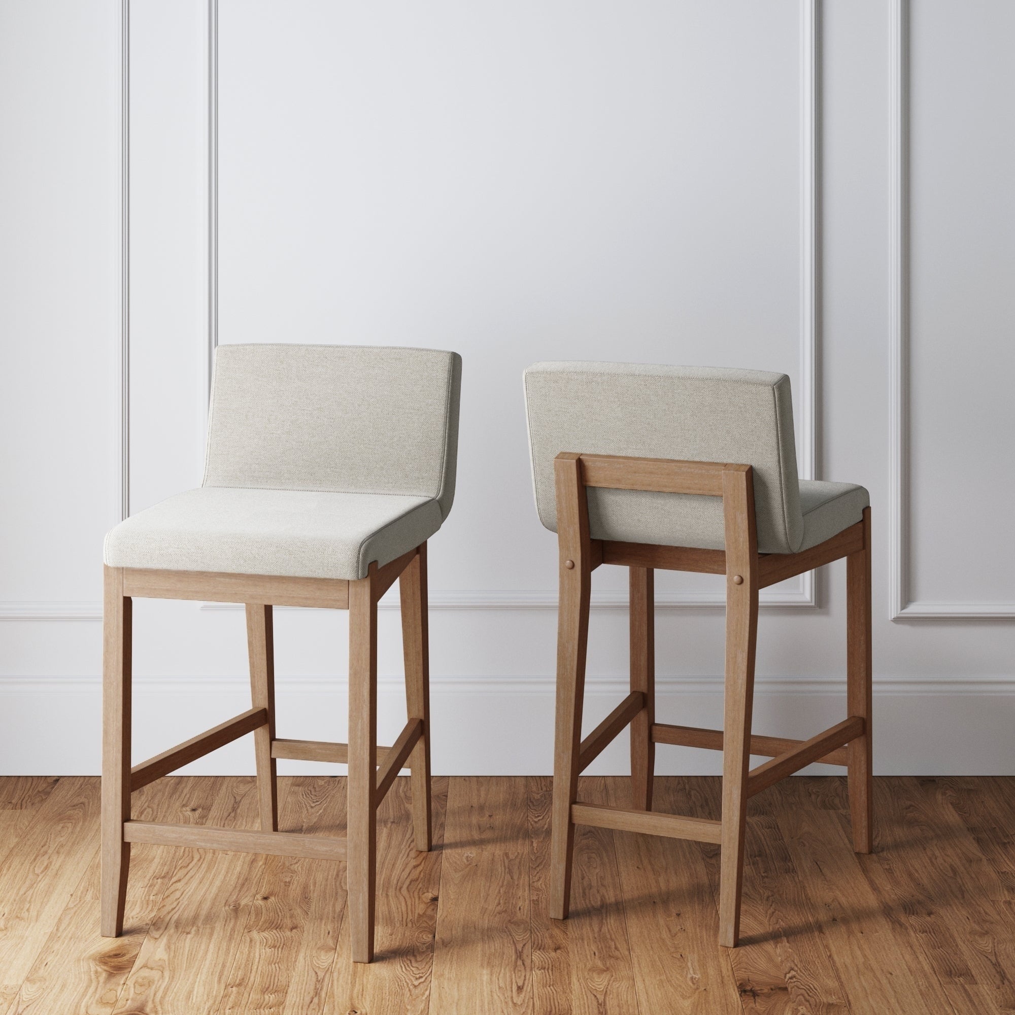 Gracie Modern Bar Stool, Boucle Upholstered Chair and Brushed Wooden Legs