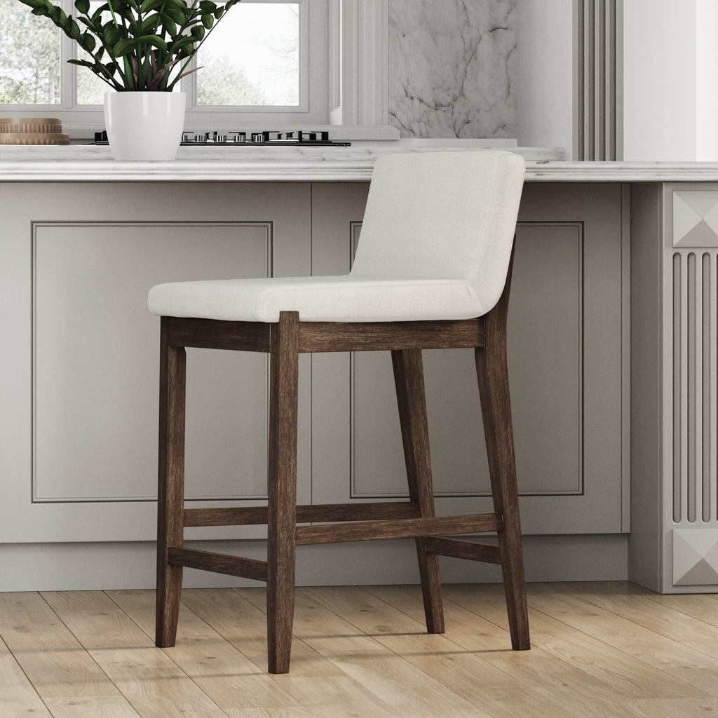 Gracie Modern Bar Stool, Boucle Upholstered Chair and Brushed Wooden Legs