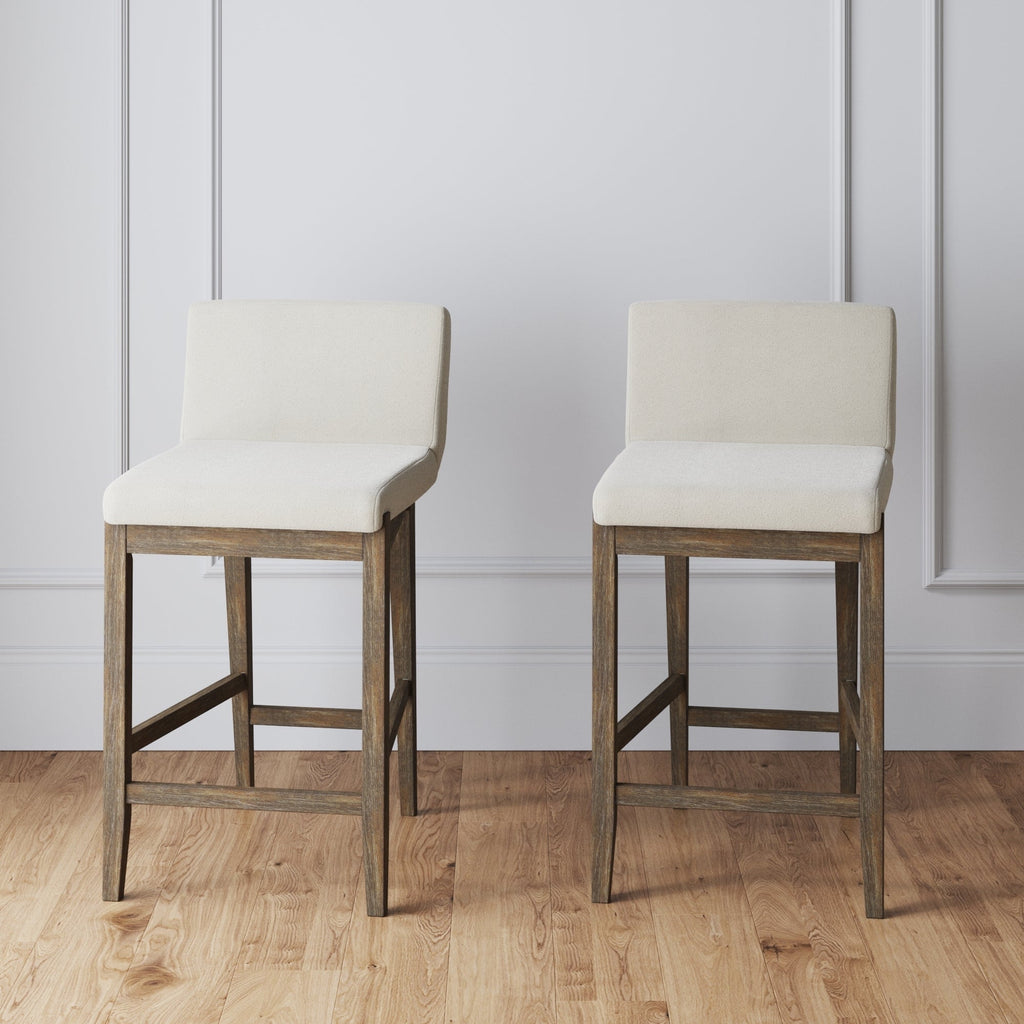 Gracie Modern Bar Stool, Boucle Upholstered Chair and Brushed Wooden Legs