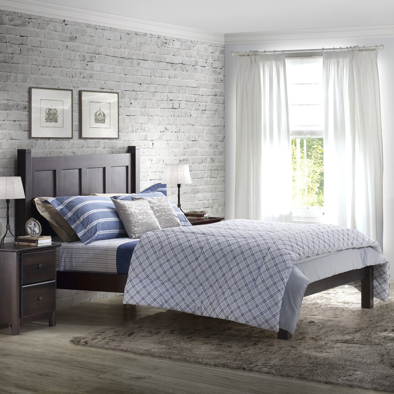 Grain Wood Furniture Shaker Solid Wood Panel Platform Bed
