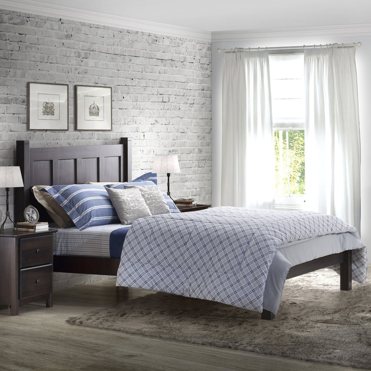 Grain Wood Furniture Shaker Solid Wood Panel Platform Bed