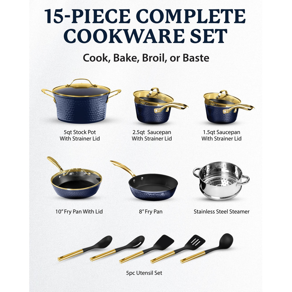 Granitestone Charleston Hammered 15 Piece Nonstick Cookware Set