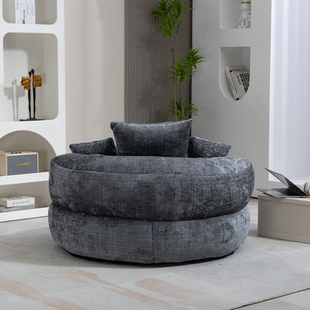 Gray Oversized 42.52 Chenille Lazy Bean Bag Single Sofa with Three Pillows for Bedroom