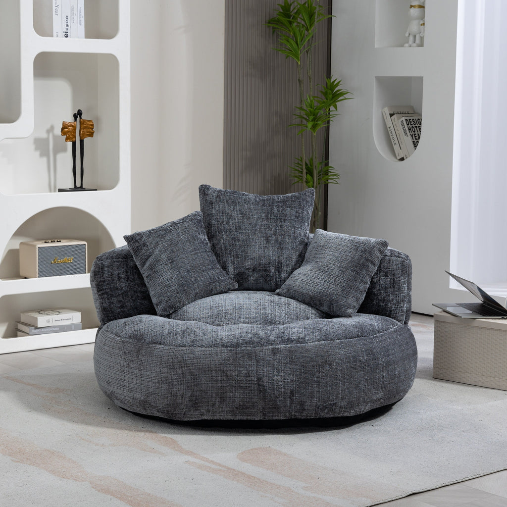 Gray Oversized 42.52 Chenille Lazy Bean Bag Single Sofa with Three Pillows for Bedroom