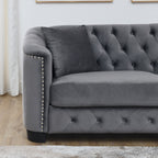 Grey 59'' Modern Velvet 2-Seater Sofa with Tufted Backrest and Nailhead Arms