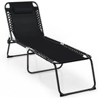 Gymax Folding Beach Lounger Chaise Lounge Chair w/ Pillow 4-Level