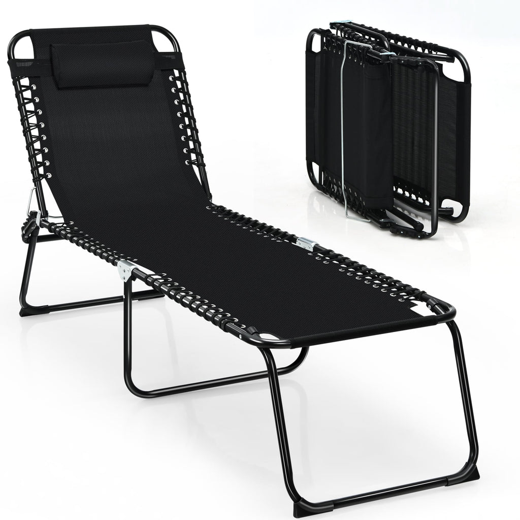 Gymax Folding Beach Lounger Chaise Lounge Chair w/ Pillow 4-Level