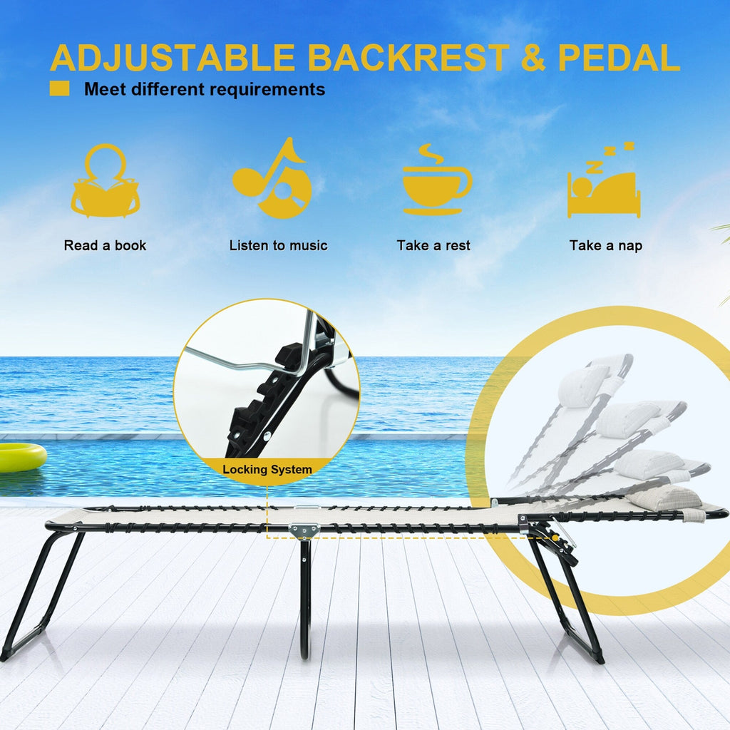 Gymax Folding Beach Lounger Chaise Lounge Chair w/ Pillow 4-Level