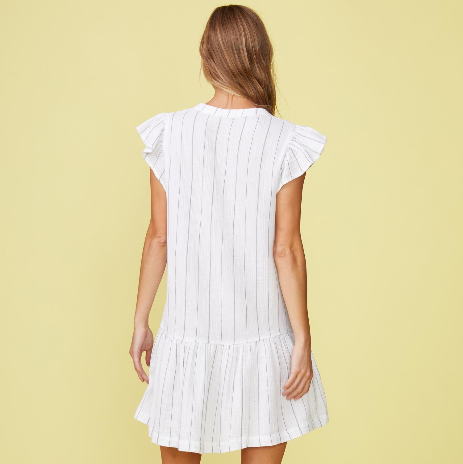 Pinstripe Gauze Easy Ruffle Dress