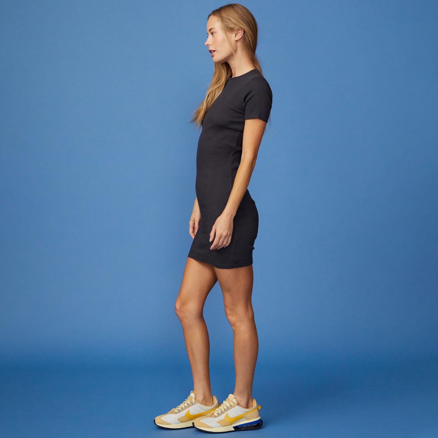 Varigated Rib Short Sleeve Cut Out Dress
