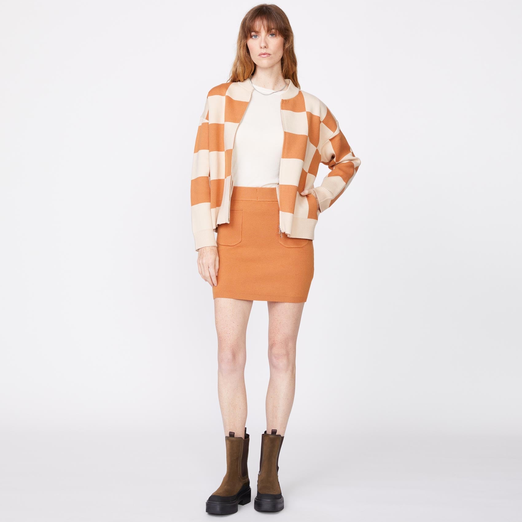 Supersoft Sweater Knit Checkered Bomber