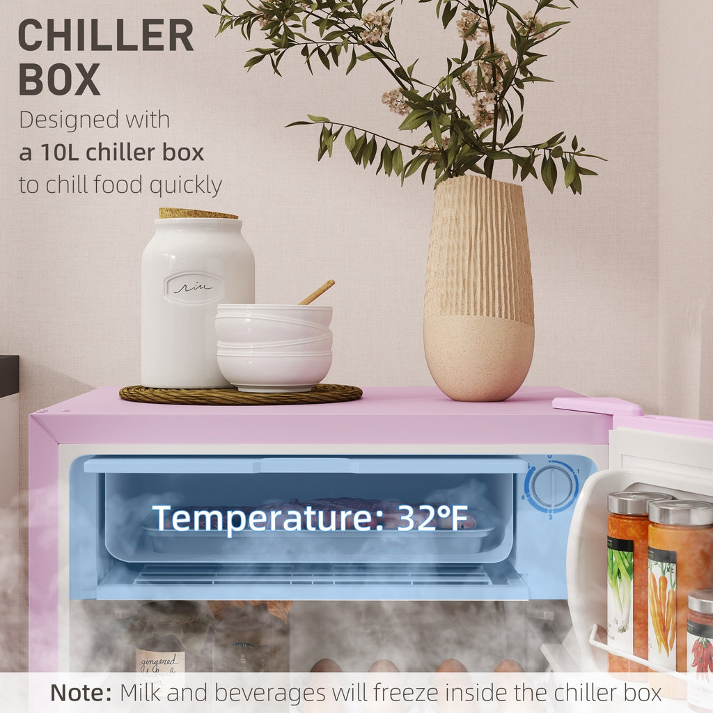 HOMCOM 3.2 Cu.Ft Mini Fridge with Freezer, Single Door Compact Refrigerator with Adjustable Thermostat for Bedroom