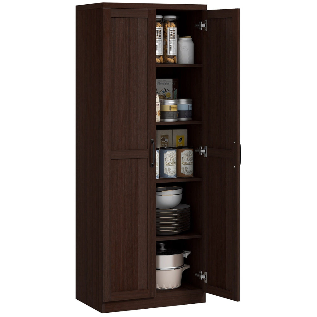 HOMCOM 63 2-Door Kitchen Pantry, Freestanding Storage Cabinet with 5-tier Shelving and 2 Adjustable Shelves for Dining Room