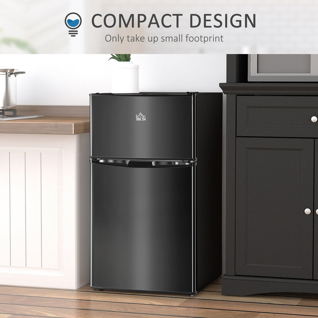 HOMCOM Double Door Mini Fridge with Freezer, 3.2 Cu.Ft Compact Refrigerator with Adjustable Shelf, Adjustable Thermostat